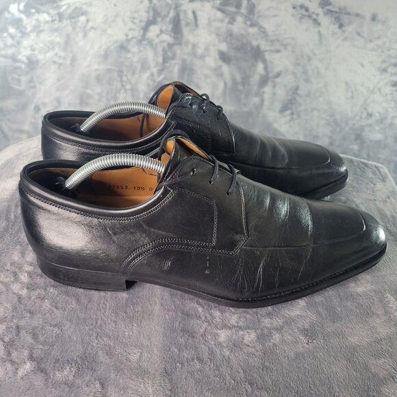 Magnanni‎ Shoes Mens 10.5 Black Leather Lace Up Almond Toe Oxfords Spain - Picture 1 of 9
